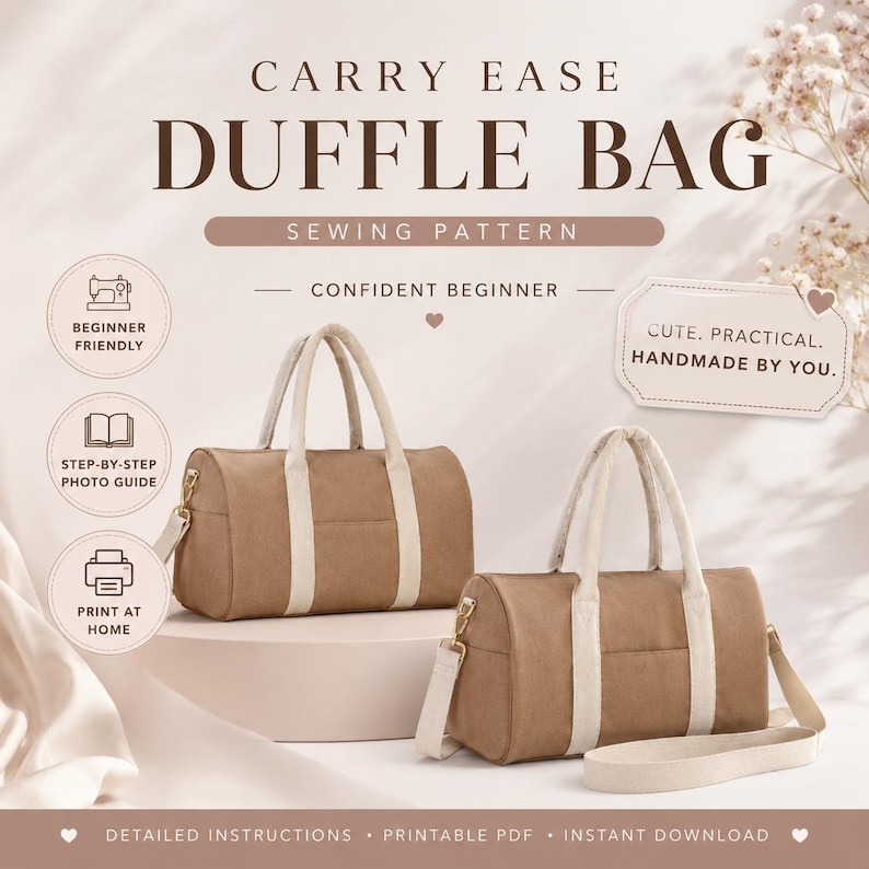 Duffle Bag PDF Sewing Pattern | Weekender Gym Bag Pattern Beginner ...