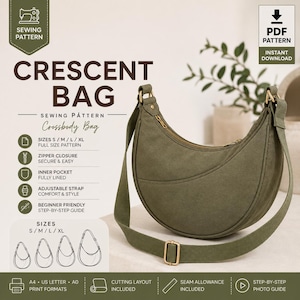 Crescent Bag Sewing Pattern PDF, Crossbody Bag Pattern, Beginner Friendly Purse, Trendy Shoulder Bag, Instant Download