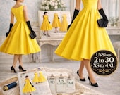 1950s Vintage Dress Sewing Pattern PDF | Audrey Hepburn Midi Dress XS-4XL | Plus Size Princess Seam Flared Dress | Instant Download