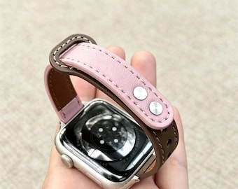 Feminine Unique Double Pin Leather Band fits iWatch Series 11/10/9/8/7