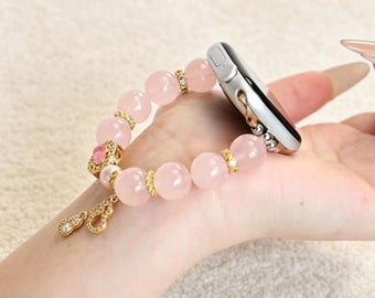 Girly Peach Crystal Elastic Band, Original Design for Apple Watch 11/10/8/7/SE3