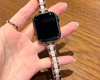 Girly Slim Waist Band, Metal Spliced Resin Strap for Apple Watch 10/9/8/7/6 & SE