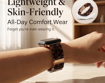 Unisex Vintage Tortoise Shell Resin Strap, Compatible Apple Watch 40-49mm Fashion Bracelet Band for iWatch Series 2 to 11