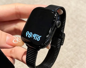 Feminine Slim Steel Link Band with Metal Clasp for Apple Watch 11/10/9/8/7/SE