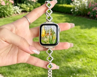 Lovely Emerald Metal Bracelet Strap, Chic Buckle, Elegant Summer Style for Apple Watch Series 10/11/SE