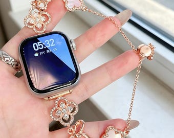 Elegant Clover Diamond Shell Strap, Feminine Bracelet Design for iWatch 11 9 8 7 and SE
