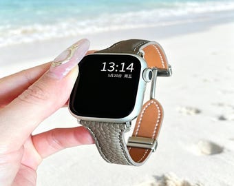 Girly Litchi Grain Genuine Leather Strap, Soft Magnetic Wrist Band for Apple Watch 10/9/8/7 & SE