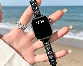 Glitter Diamond Slim Waist Metal Strap, Elegant Girly Design for iWatch 11 10 9 8, Breathable All-match Accessory