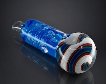 Pipa de mano de vidrio congelable con forma de cuchara, diseño de remolino ártico azul de 4 pulgadas, para glicerina.
