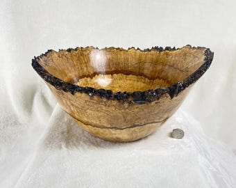 Large Spalted Maple Burl Bowl with Live Edge