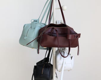 Läder Boston-väska Axelväska med topphandtag Minimalistisk läderhandväska Vardagsväska Trendig Duffelväska Axelväska Present till henne