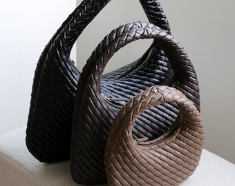 Handväska i vävt läder Handgjord vävd tote Lyxig axelväska Intrecciato Hobo Purse Tyst lyxväska Present till henne Trendig vävd läderväska