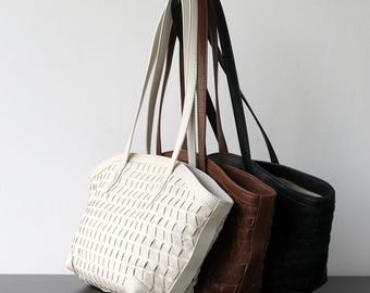 Vävd axelväska flätad läderväska minimalistisk vardagsväska stor vävd handväska mjuk casual shoppingväska trendig present till henne