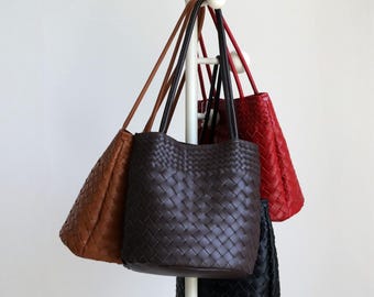 Vävd läderväska handgjord vävd axelväska tyst lyxig handväska intrecciato tote minimalistisk läderväska trendig present till henne elegant