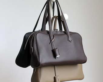 Minimalistisk läderhandväska Elegant axelväska med topphandtag Klassisk Boston-väska Lyxig vardagsväska Snygg tote-väska för kvinnor