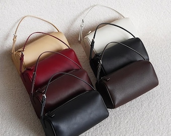Jaren 90 leren tas aan de bovenkant, minimalistische vintage schoudertas, elegante alledaagse handtas voor vrouwen, klassieke retro leren tas
