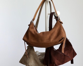 Mocka Hobo Bag Slouchy Läder Axelväska Mjuk Mocka Handväska Trendig Vardagsväska Stor Mocka Tote Minimalistisk Resväska Present Till Henne