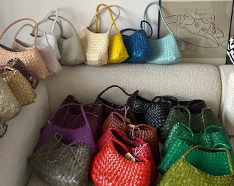 Handgemaakte geweven leren schoudertas echte leren hobo tas luxe geweven handtas zacht lederen draagtas casual boho portemonnee avondtasje cadeau voor haar