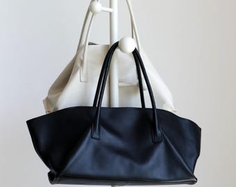 Bolso tote grande de piel, bolso de hombro extragrande, bolso de mano de piel auténtica, bolso de viaje de lujo discreto, bolso tote minimalista para el día a día, regalo para ella.
