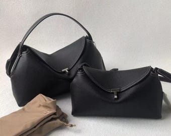 Damväska i äkta kohudläder, elegant vardagsväska, lyxig axelväska, äkta läder, klassisk designerväska