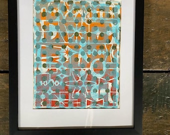 Serie de fragmentos impresos: Señal a través de la estática, arte abstracto enmarcado de 8x10 pulgadas, impresión de estilo de mediados de siglo en marco de 11x14 pulgadas.