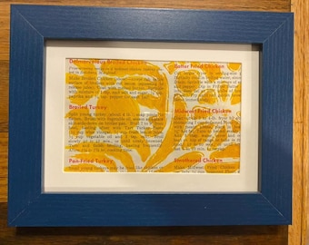 Printed Fragments: Golden Recipes Original 4x6 Acrylic on Vintage Cookbook Page Framed 5x7 OOAK
