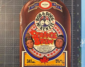 Vintage Bob & Doug McKenzie Strange Brew Book 1983, gestanste nieuwigheid bierfles, SCTV-komedie