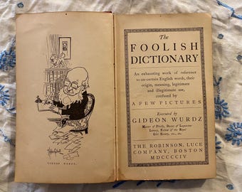 1904 Prima edizione Il dizionario degli sciocchi Gideon Wurdz Libro umoristico antico illustrato Boston