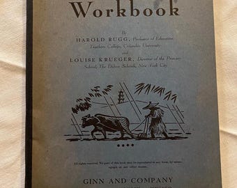Cuaderno de trabajo de 1937 sobre pueblos y países. Libro escolar de geografía antiguo de Rugg Krueger. Material efímero.