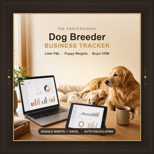 Dog Breeder Business Tracker | Litter P&L, Puppy Weights, Buyer CRM (Google Sheets, Excel)