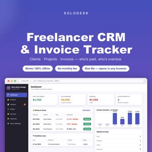 Freelancer CRM App | Client Tracker, Project Pipeline + Invoice and Overdue Tracker, Deposits | Offline