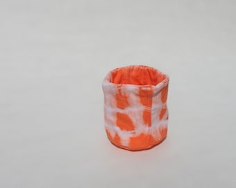 Shibori soft sculpture fabric bowl-reversible - bathroom organizer - bedroom organizer-desk top organizer-tie dye -orange and white-gift