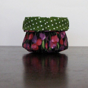 Soft sculpture bowl green polka dot print and black and pink floral tulip print fabrics bathroom organization bedroom organizer image 4