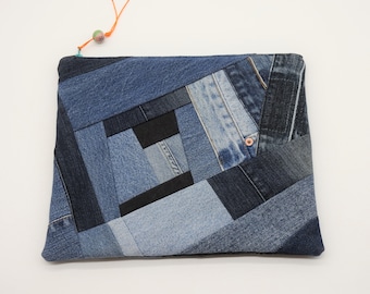 denim bag-clutch-everyday bag-evening bag-repurposed denim-retro-bohemian-hippie fashion-denim pocket-gift-Christmas-unique-one of a kind