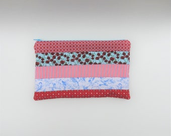 Zippered fabric pouch-cosmetics case-pencil case-purse organizer- back to school-art supply case-gift-Christmas-travel-accessory bag