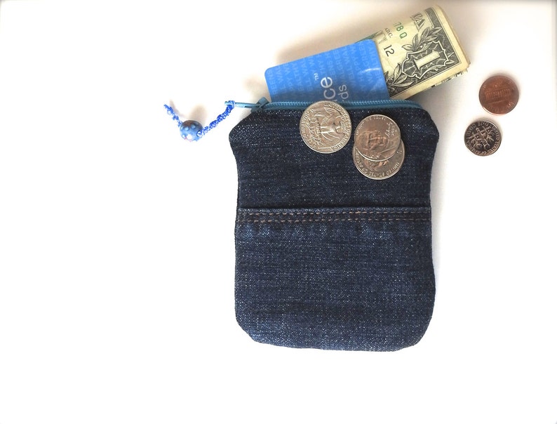 Coin Purse Purse Organizercredit Card Holderdenim Repurposed Zippered