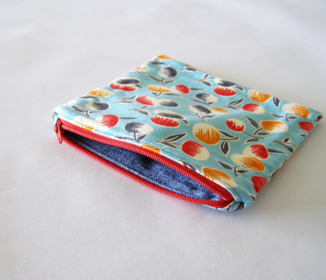 Zip Up Bag Modern Bubble Flowers Small Sky Blue Pen Case Etsy