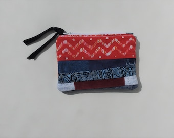 zippered bag-simple wallet-coin purse-pouch-multi colored fabric-patchwork-credit cards-velour-accessory bag-Christmas gift