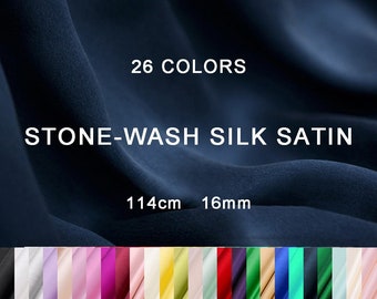 24 Colors - 16 momme Stone-Wash Silk Satin Fabric - 114cm wide by the Yard