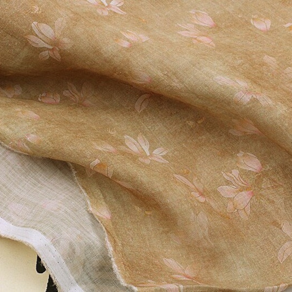 QINGHUANG - Flowers Print Ramie Fabric - 140cm wide by the Yard