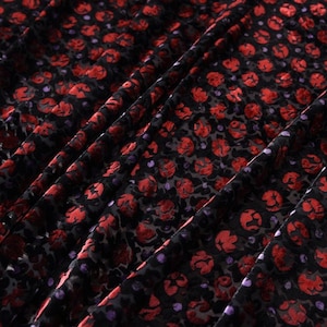 Red flowers on black Sheer Burnout Silk Velvet, Soft and comfortable, 45&quot;/114cm, for Dresses,Blouses,Skirts,Costumes,Scarves - by the yard