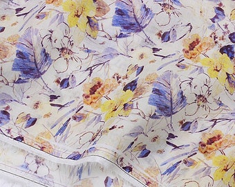 ZIKUI - Flowers Print Ramie Fabric - 140cm wide by the Yard