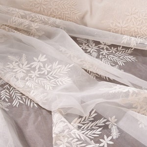 Transparent embroidered silk organza fabric, 55&quot;/140cm, Fine Silk stiff structured organza Fabric for dresses, Blouse, Skirt, by the yard