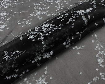 Floral Print Stiff Structured Grid Cloth Silk Organza Fabric - By the Yard