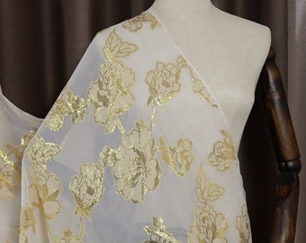 CHAHUA - Golden Thread Weave White Silk Georgette Fabric - 140cm wide by the Yard