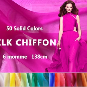50 Solid Color - 6 momme Mulberry Silk Chiffon Fabric - 138cm wide by the Yard