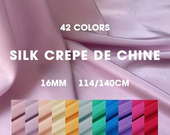 42 Colors Solid 16 Momme Silk Crepe de Chine Fabric - 140cm wide by the Yard