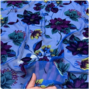 BALANMEI - Floral Sheer Burnout Silk Velvet Fabric - 114cm wide by the Yard
