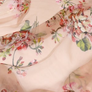FUHUASHU - 5.5 Momme Floral Print Crinkled Silk Georgette Fabric - 140cm wide by the Yard