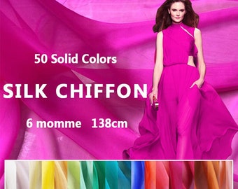 50 Solid Color - 6 momme Mulberry Silk Chiffon Fabric - 138cm wide by the Yard